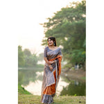 Load image into Gallery viewer, Women's Faux_Tussar Geometric_Print Saree With Unstitched Blouse 5.5Mtr (Rust)
