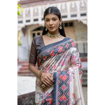 Load image into Gallery viewer, Women's Faux_Tussar Floral Jal With Patola Print Saree With Unstitched Blouse 5.5Mtr (Black)
