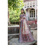 Load image into Gallery viewer, Women's Faux_Tussar Floral Jal With Patola Print Saree With Unstitched Blouse 5.5Mtr (Black)
