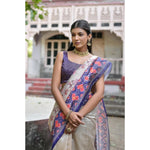 Load image into Gallery viewer, Women's Faux_Tussar Floral Jal With Patola Print Saree With Unstitched Blouse 5.5Mtr (Blue)
