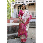 Load image into Gallery viewer, Women's Faux_Tussar Floral Jal With Patola Print Saree With Unstitched Blouse 5.5Mtr (Pink)

