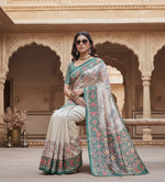 Load image into Gallery viewer, Women's Faux_Tussar Floral Jal With Patola Print Saree With Unstitched Blouse 5.5Mtr (Teal)
