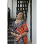 Load image into Gallery viewer, Women's Faux_Tussar Ikat Saree With Unstitched Blouse 5.5Mtr (Orange)
