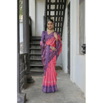 Load image into Gallery viewer, Women's Faux_Tussar Ikat Saree With Unstitched Blouse 5.5Mtr (Peach)
