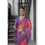 Load image into Gallery viewer, Women's Faux_Tussar Ikat Saree With Unstitched Blouse 5.5Mtr (Peach)
