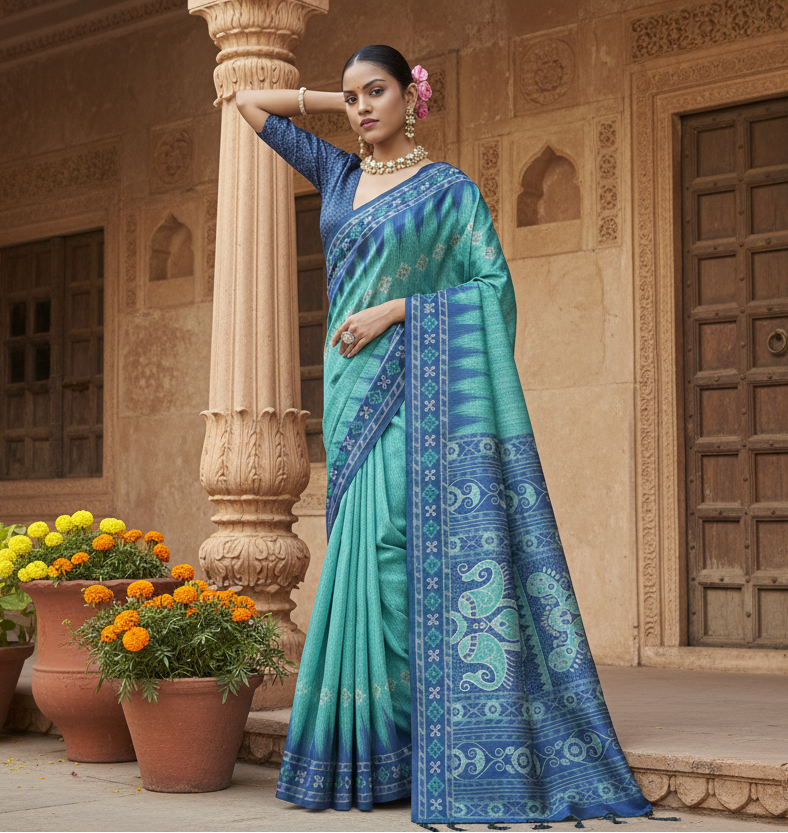 Pid 65781 generic women s faux tussar ikat saree with unstitched blouse 5 5 mtr sea green 1 1000x1000_344200e3 8ae9 48b9 bfcc a540064478bd