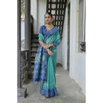 Load image into Gallery viewer, Women's Faux_Tussar Ikat Saree With Unstitched Blouse 5.5Mtr (Sea_Green)
