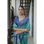 Load image into Gallery viewer, Women's Faux_Tussar Ikat Saree With Unstitched Blouse 5.5Mtr (Sea_Green)
