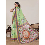 Load image into Gallery viewer, Women's Linen Floral Printed Saree With Unstitched Blouse 5.5Mtr (Light Green)
