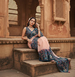 Load image into Gallery viewer, Women's Linen Floral Printed Saree With Unstitched Blouse 5.5Mtr (Peach Pink)
