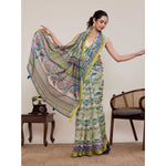 Load image into Gallery viewer, Women's Linen Floral Printed Saree With Unstitched Blouse 5.5Mtr (Pista Green)
