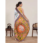 Load image into Gallery viewer, Women's Linen Floral Printed Saree With Unstitched Blouse 5.5Mtr (White)
