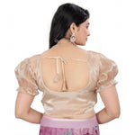 Load image into Gallery viewer, Women's Jimmy Solid Designer Neck Elastic Sleeve Readymade Blouse (Beige 38 , Alterable up to 42)-PID65826
