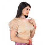 Load image into Gallery viewer, Women's Jimmy Solid Designer Neck Elastic Sleeve Readymade Blouse (Beige 38 , Alterable up to 42)-PID65826
