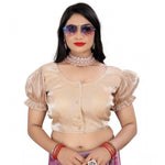 Load image into Gallery viewer, Women's Jimmy Solid Designer Neck Elastic Sleeve Readymade Blouse (Beige 38 , Alterable up to 42)-PID65826

