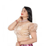 Load image into Gallery viewer, Women's Jimmy Solid Designer Neck Elastic Sleeve Readymade Blouse (Beige 38 , Alterable up to 42)-PID65826
