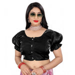Load image into Gallery viewer, Women's Jimmy Solid Designer Neck Elastic Sleeve Readymade Blouse (Black 38 , Alterable up to 42)-PID65827
