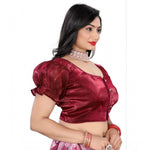 Load image into Gallery viewer, Women's Jimmy Solid Designer Neck Elastic Sleeve Readymade Blouse (Maroon 38 , Alterable up to 42)-PID65831
