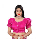 Load image into Gallery viewer, Women's Jimmy Solid Designer Neck Elastic Sleeve Readymade Blouse (Pink 38 , Alterable up to 42)-PID65832
