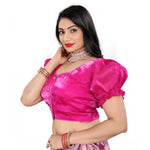 Load image into Gallery viewer, Women's Jimmy Solid Designer Neck Elastic Sleeve Readymade Blouse (Pink 38 , Alterable up to 42)-PID65832
