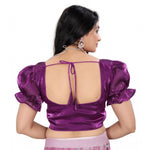 Load image into Gallery viewer, Women's Jimmy Solid Designer Neck Elastic Sleeve Readymade Blouse (Purple 38 , Alterable up to 42)-PID65833
