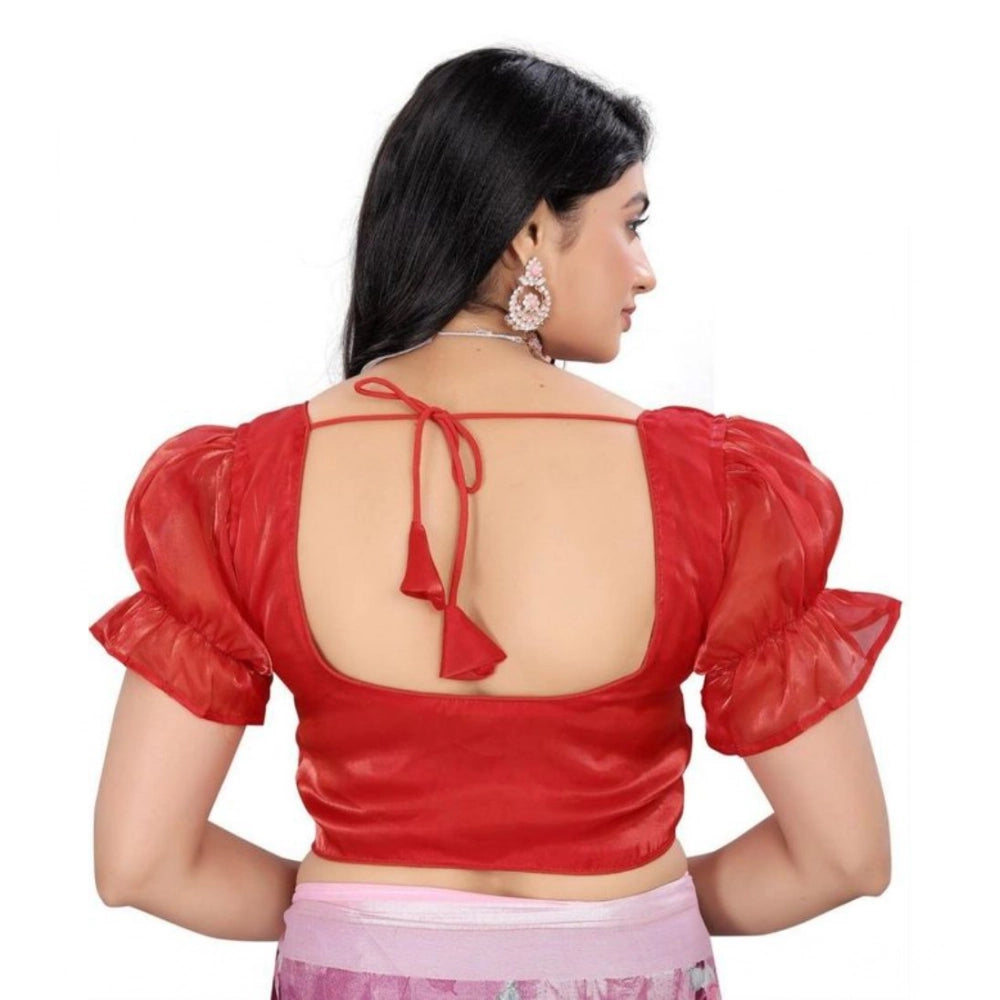 Women's jimmy solid designer neck elastic sleeve readymade blouse (red 38 , alterable up to 42) pid65834
