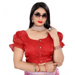 Load image into Gallery viewer, Women's Jimmy Solid Designer Neck Elastic Sleeve Readymade Blouse (Red 38 , Alterable up to 42)-PID65834

