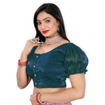Load image into Gallery viewer, Women's Jimmy Solid Designer Neck Elastic Sleeve Readymade Blouse (Teal 38 , Alterable up to 42)-PID65835
