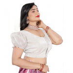 Load image into Gallery viewer, Women's Jimmy Solid Designer Neck Elastic Sleeve Readymade Blouse (White 38 , Alterable up to 42)-PID65836
