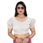 Load image into Gallery viewer, Women's Jimmy Solid Designer Neck Elastic Sleeve Readymade Blouse (White 38 , Alterable up to 42)-PID65836

