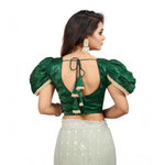 Load image into Gallery viewer, Women's Jimmy Solid V Neck Puff Sleeve Readymade Blouse (Green 38 , Alterable up to 42)-PID65839

