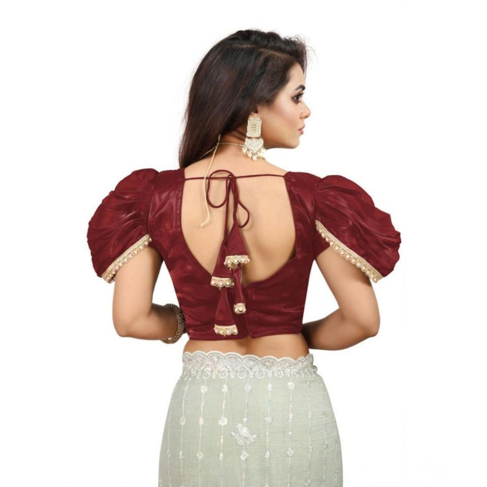 Women's jimmy solid v neck puff sleeve readymade blouse (maroon 38 , alterable up to 42) pid65840