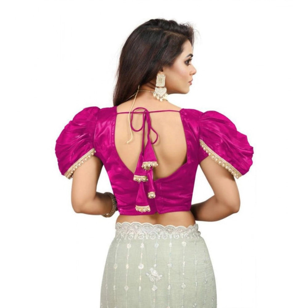 Women's jimmy solid v neck puff sleeve readymade blouse (pink 38 , alterable up to 42) pid65842