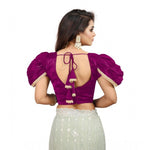 Load image into Gallery viewer, Women's Jimmy Solid V Neck Puff Sleeve Readymade Blouse (Purple 38 , Alterable up to 42)-PID65843
