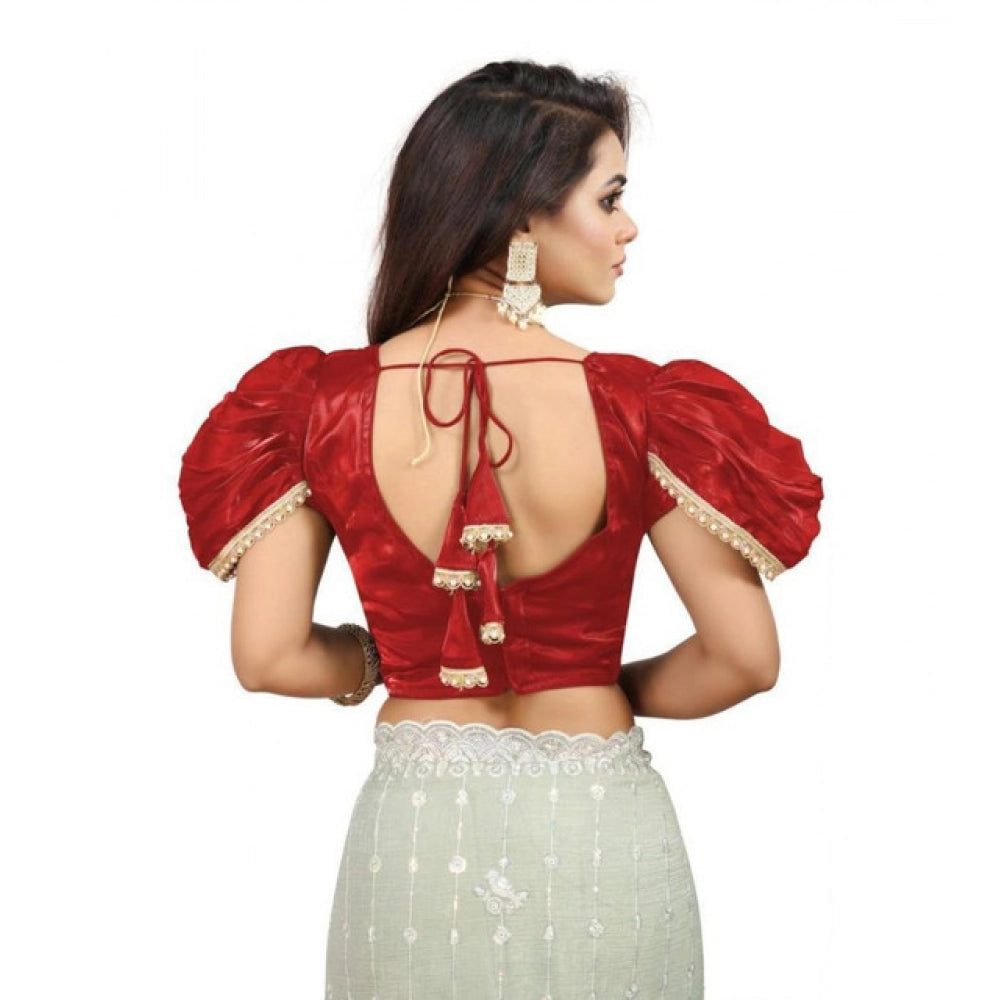 Women's jimmy solid v neck puff sleeve readymade blouse (red 38 , alterable up to 42) pid65844