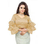 Load image into Gallery viewer, Women's Organza Solid V Neck Layered Ruffle Sleeve Readymade Blouse (Beige Free Size , up to 38–40 Bust)-PID65847
