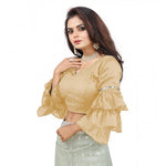 Load image into Gallery viewer, Women's Organza Solid V Neck Layered Ruffle Sleeve Readymade Blouse (Beige Free Size , up to 38–40 Bust)-PID65847
