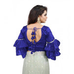 Load image into Gallery viewer, Women's Organza Solid V Neck Layered Ruffle Sleeve Readymade Blouse (Blue Free Size , up to 38–40 Bust)-PID65849

