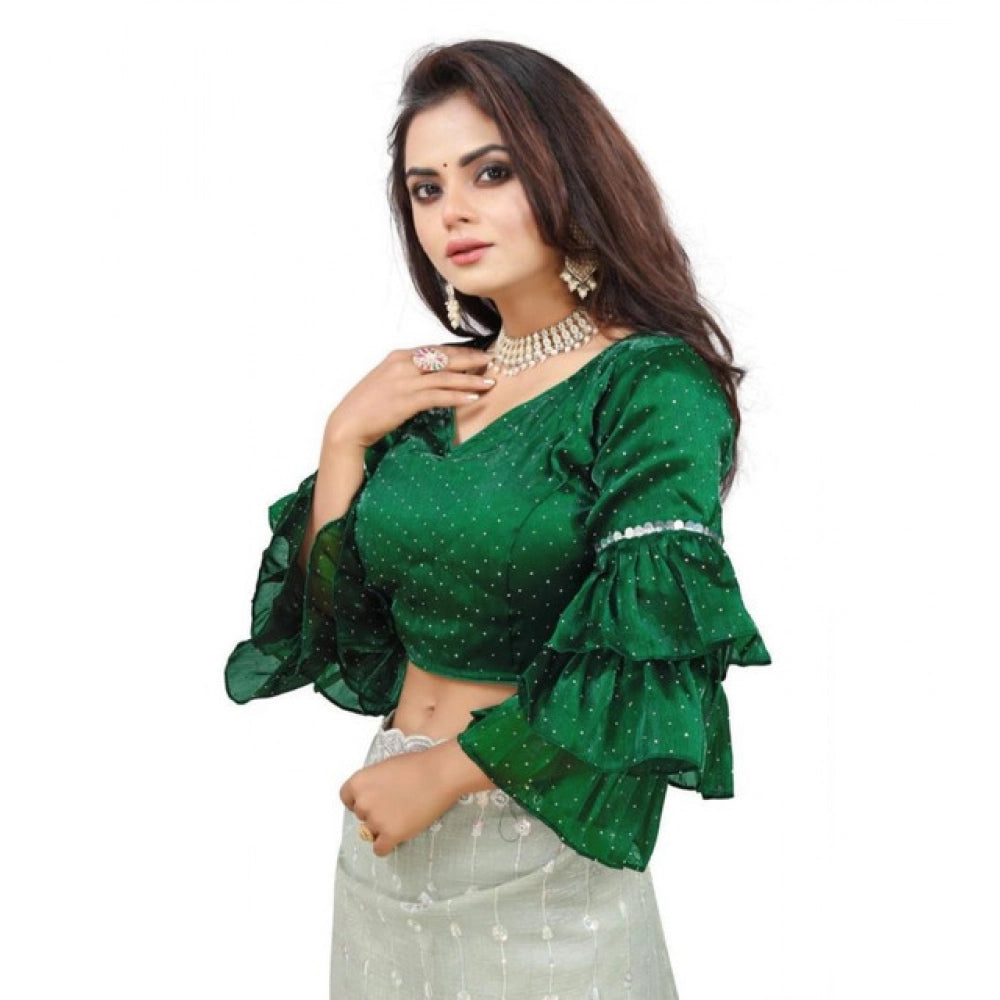 Pid 65850 women s layered ruffle sleeve organza solid v neck readymade blouse green free size up 1000x1000