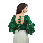 Load image into Gallery viewer, Women's Organza Solid V Neck Layered Ruffle Sleeve Readymade Blouse (Green Free Size , up to 38–40 Bust)-PID65850
