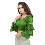 Load image into Gallery viewer, Women's Organza Solid V Neck Layered Ruffle Sleeve Readymade Blouse (Light Green Free Size , up to 38–40 Bust)-PID65852
