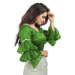 Load image into Gallery viewer, Women's Organza Solid V Neck Layered Ruffle Sleeve Readymade Blouse (Light Green Free Size , up to 38–40 Bust)-PID65852
