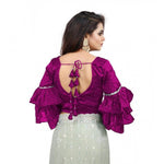 Load image into Gallery viewer, Women's Organza Solid V Neck Layered Ruffle Sleeve Readymade Blouse (Magenta Free Size , up to 38–40 Bust)-PID65853
