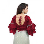 Load image into Gallery viewer, Women's Organza Solid V Neck Layered Ruffle Sleeve Readymade Blouse (Maroon Free Size , up to 38–40 Bust)-PID65854
