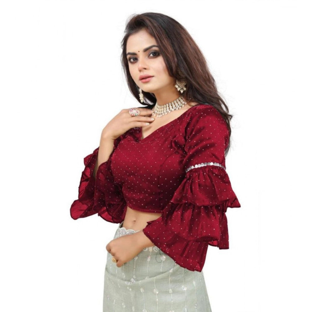 Pid 65854 women s layered ruffle sleeve organza solid v neck readymade blouse maroon free size up 1000x1000_d8ad2855 4ffa 4b3f bc01 7b98448dd88a