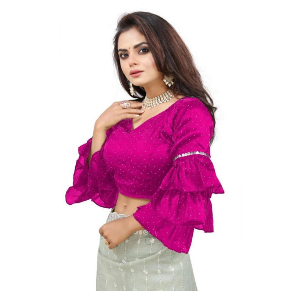 Pid 65856 women s layered ruffle sleeve organza solid v neck readymade blouse pink free size up t 1000x1000