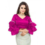 Load image into Gallery viewer, Women's Organza Solid V Neck Layered Ruffle Sleeve Readymade Blouse (Pink Free Size , up to 38–40 Bust)-PID65856
