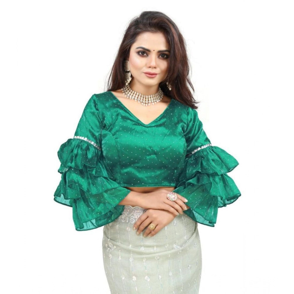 Women's organza solid v neck layered ruffle sleeve readymade blouse (rama free size , up to 38–40 bust) pid65857
