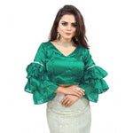 Load image into Gallery viewer, Women's Organza Solid V Neck Layered Ruffle Sleeve Readymade Blouse (Rama Free Size , up to 38–40 Bust)-PID65857
