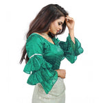 Load image into Gallery viewer, Women's Organza Solid V Neck Layered Ruffle Sleeve Readymade Blouse (Rama Free Size , up to 38–40 Bust)-PID65857
